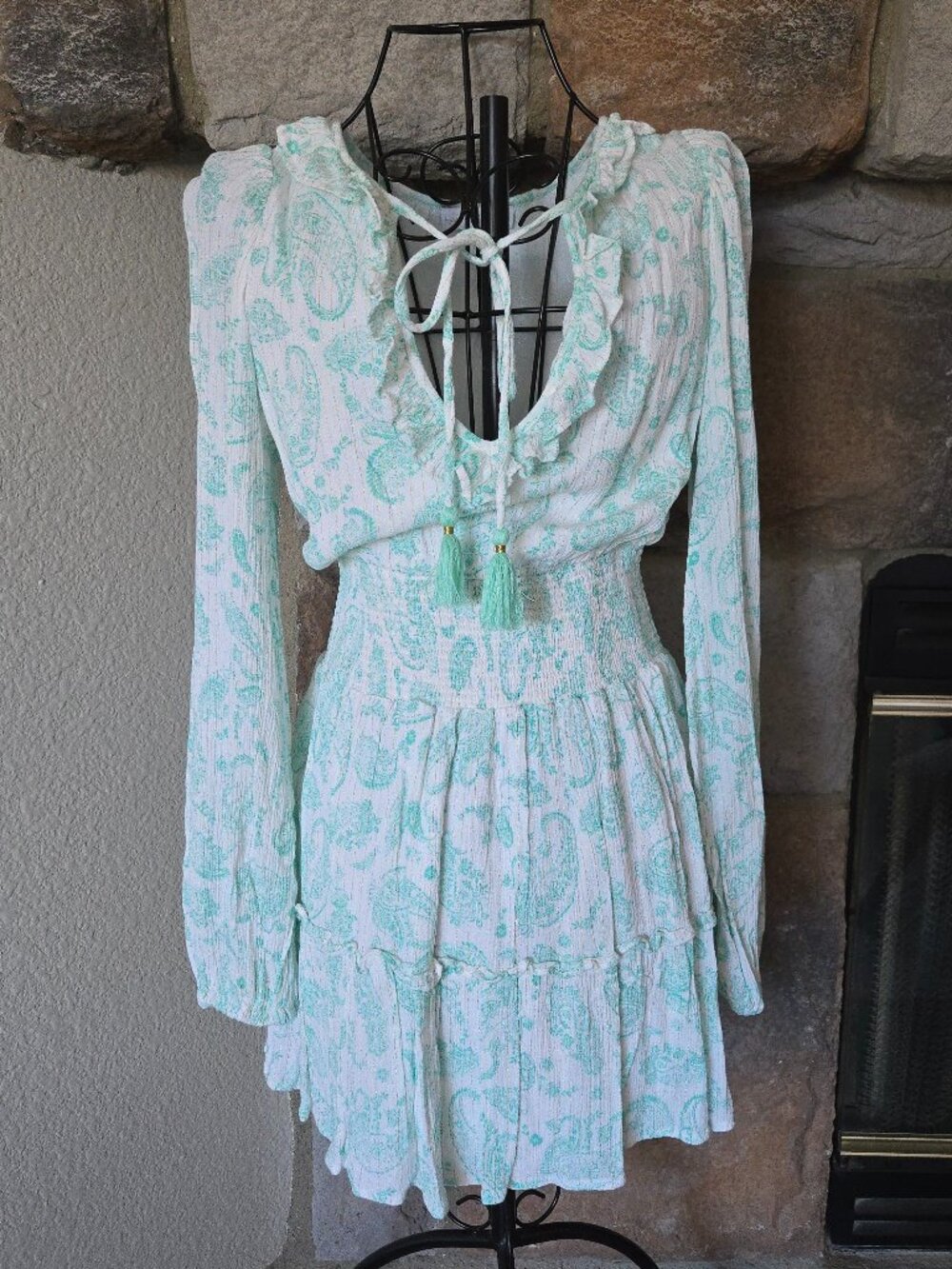 House of Harlow 1960 Ajay Paisley Long Sleeve Mini Dress
